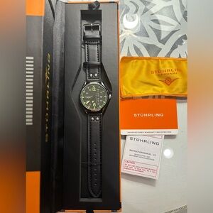 New Stührling Original Men’s Aeronaut Aviator 3916.3 Black Leather Quart Watch